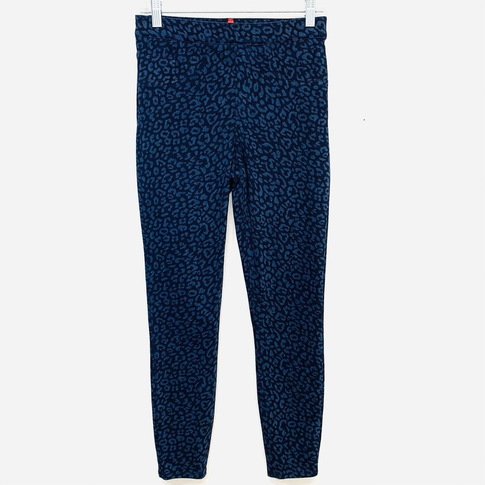 Spanx Jean Ish Pants Small Leggings Blue Pull On Printed Pockets Stretch Comfy